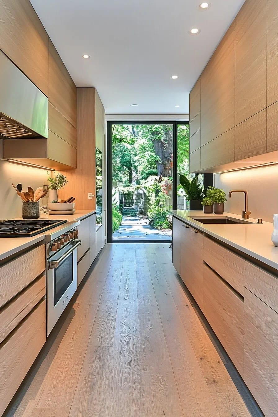 the galley version: warm minimalism without an island 1
