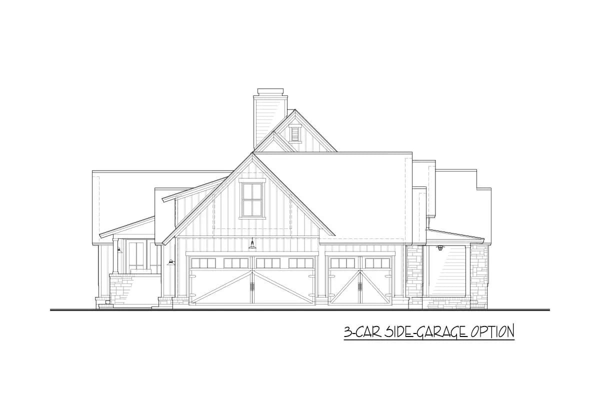 3-Bedroom New American Farmhouse House Plan with an L-Shaped Front Porch (1,988 Sq. Ft. Floor Plan) 19 the garage options change the street face more than the floor plan 1