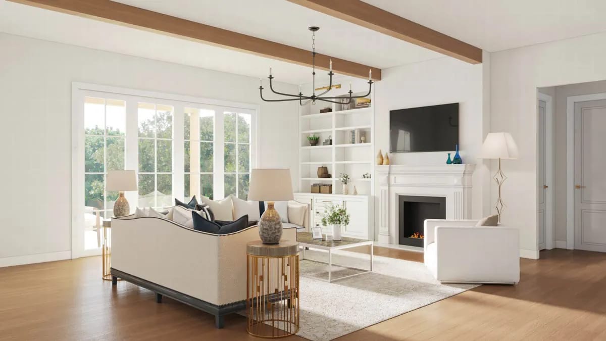 4-Bedroom Two-Story Country Cottage House Plan with Laundry Access from the Master Closet (2,880 Sq. Ft. Floor Plan) 7 the great room is about 19 feet square, and the fireplace wall decides your furniture 1