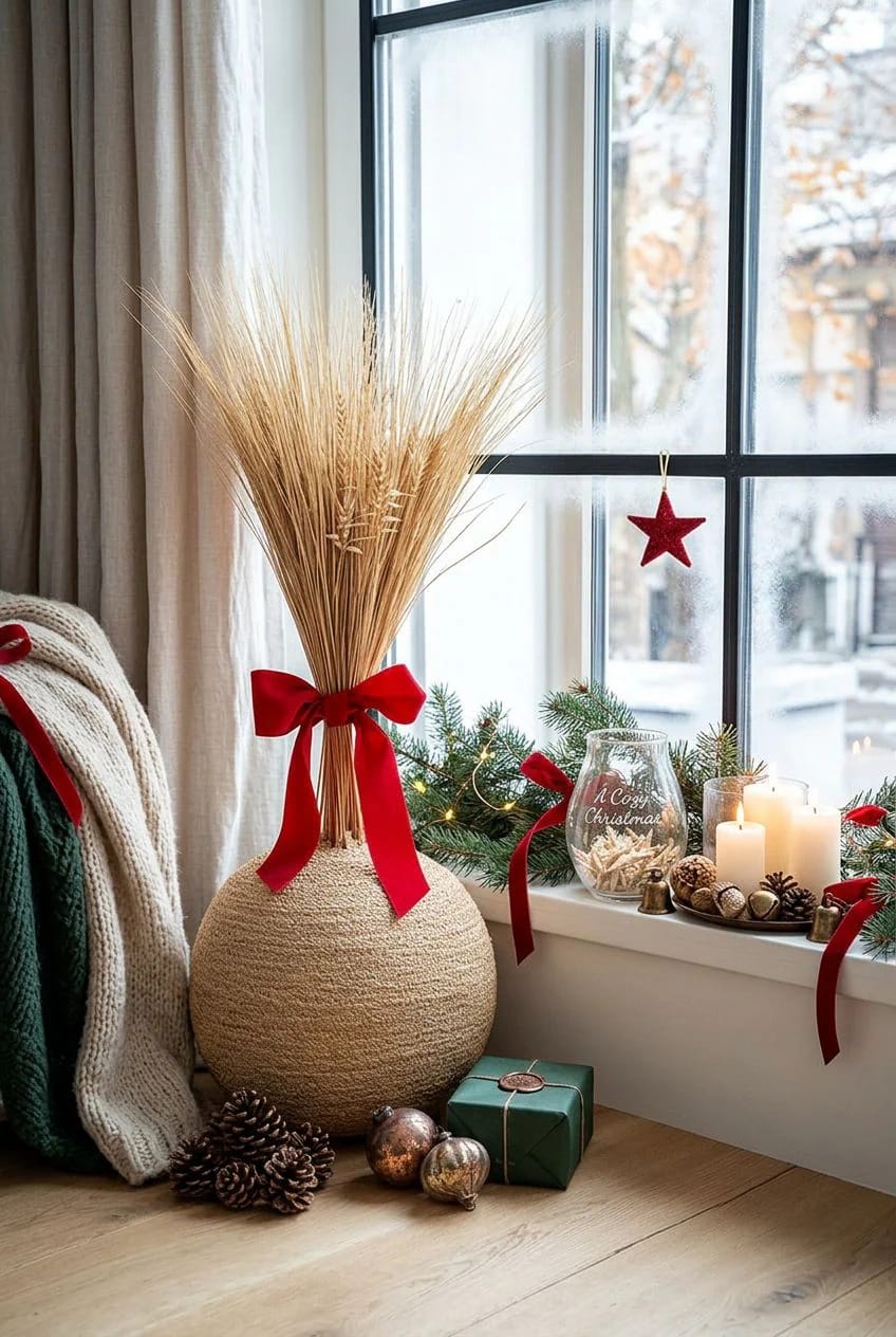 Scandinavian Christmas Decor With Pale Wood and Straw Ornaments That Reads Nordic, Not Rustic 29 the julneg: a wheat sheaf outside the window for the birds 1