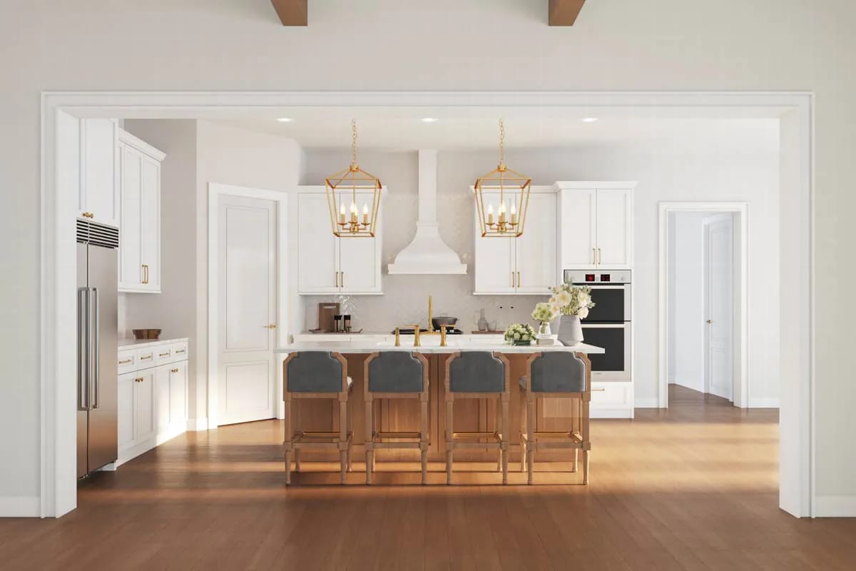 4-Bedroom Two-Story Country Cottage House Plan with Laundry Access from the Master Closet (2,880 Sq. Ft. Floor Plan) 8 the kitchen spends on the hood and the island and nothing else 1