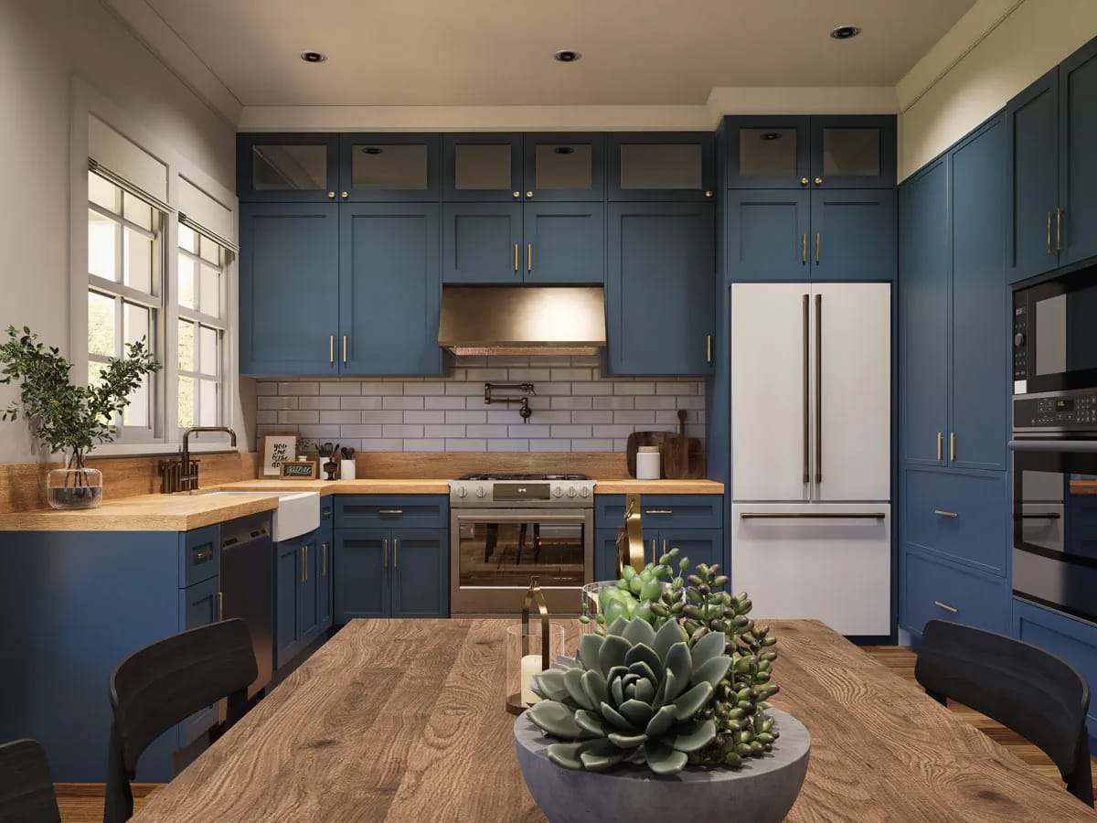 the kitchen works without the island, and the drawing knows it 1