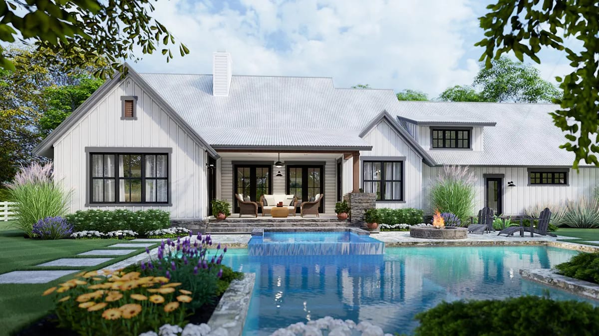 3-Bedroom New American Farmhouse House Plan with an L-Shaped Front Porch (1,988 Sq. Ft. Floor Plan) 16 the lanai is the only outdoor room on the plan 1