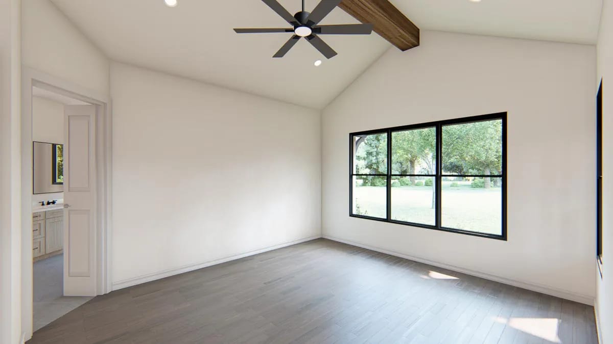 the master suite takes the angled left corner under its own cathedral ceiling 1