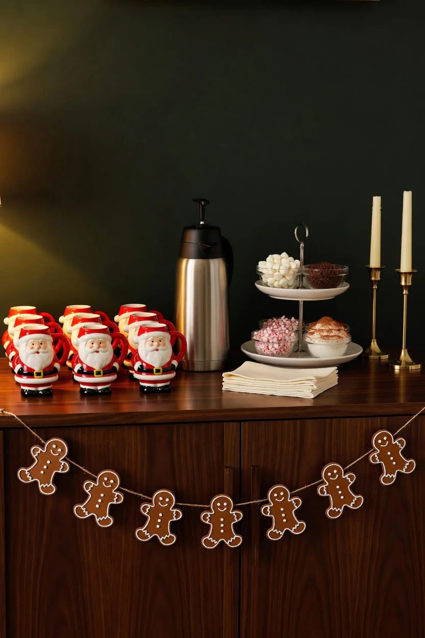Christmas Hot Cocoa Bar Decor With Santa Mugs: 7 Setups That Stay Usable All December 16 the party-scale version: sideboard, carafe, one-way traffic 1