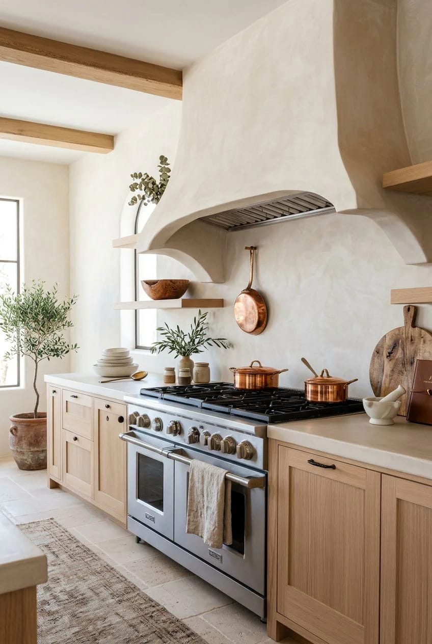 Boho Kitchen Ideas That Hold Up to Actual Cooking 10 the plaster range hood is the trend, and a trap if you fry 1