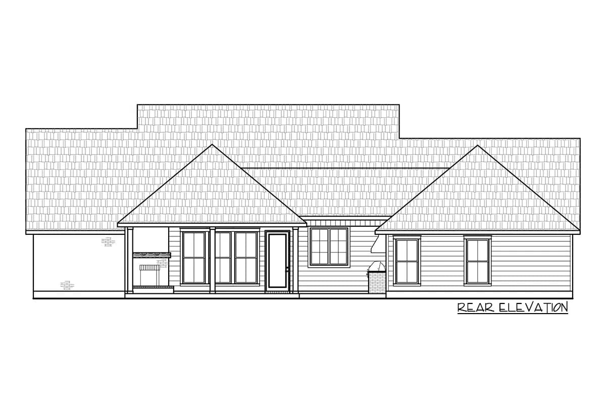 4-Bedroom Modern Farmhouse House Plan with Split Bedrooms and a 14-Foot Rear Grilling Porch (2,166 Sq. Ft. Floor Plan) 14 the rear porch is 14 feet deep and carries a fireplace and an outdoor kitchen 1