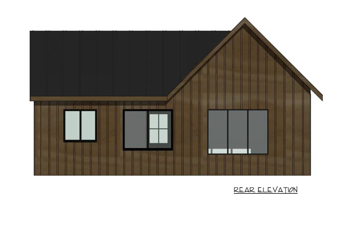 2-Bedroom Mountain Cottage House Plan with an 11-Foot Vaulted Ceiling (820 Sq. Ft. Floor Plan) 6 the rear wall carries three windows and no door 1