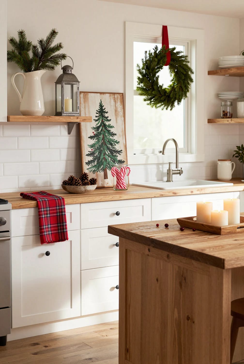 Farmhouse Christmas Kitchen Decor Ideas That Survive an Actual December 19 the space above the cabinets takes three objects, not a collection 1