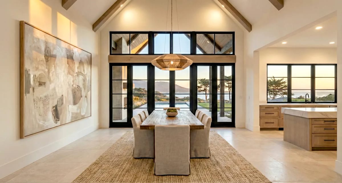 the vault carries into the dining room, then stops at the kitchen soffit 1