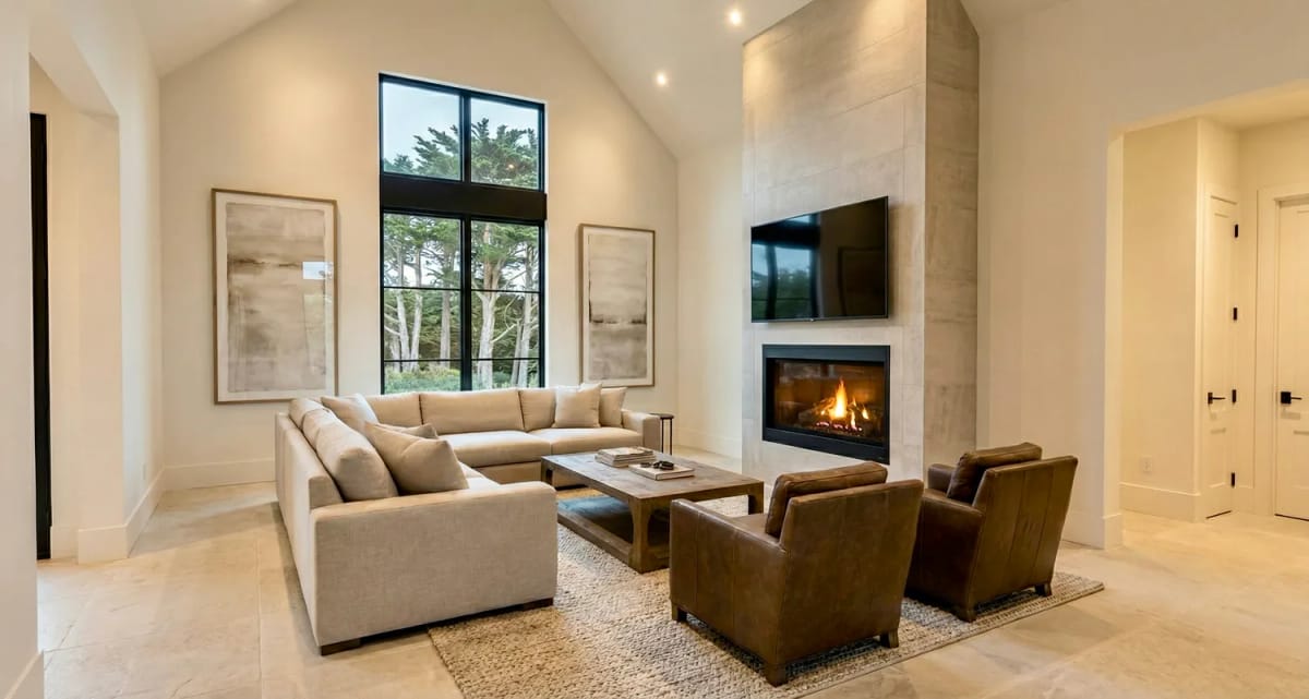 the vaulted great room earns its 21 feet, and nothing else in the house gets any 1