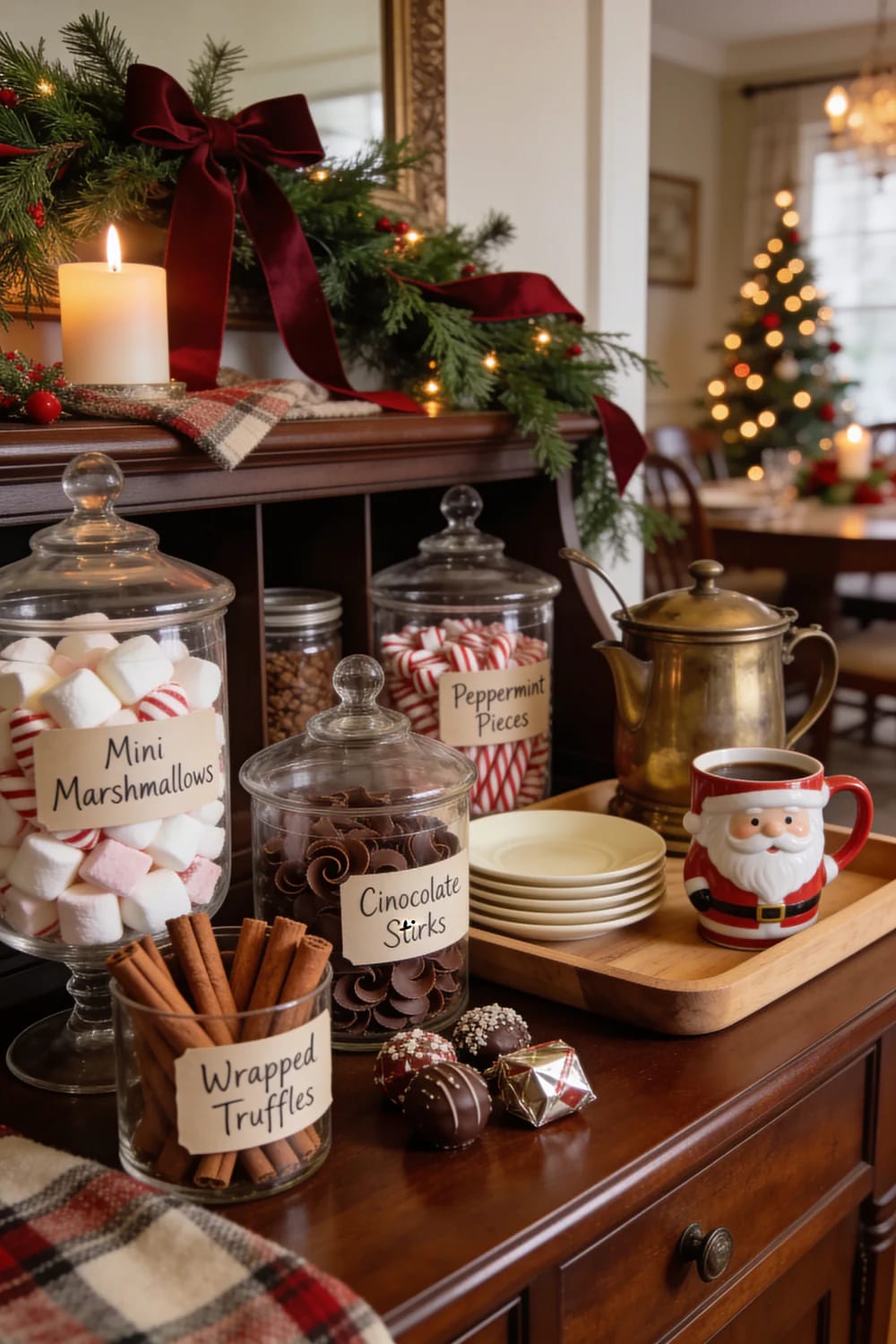 Christmas Hot Cocoa Bar Decor With Santa Mugs: 7 Setups That Stay Usable All December 13 toppings go in glass, not in their packaging 1