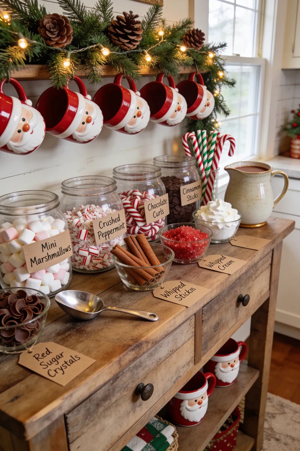 Christmas Hot Cocoa Bar Decor With Santa Mugs: 7 Setups That Stay Usable All December 11 toppings go in glass, not in their packaging 1