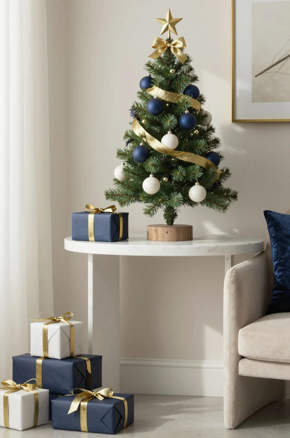 Small Apartment Christmas Tree Ideas for a Slim or Tabletop Tree That Doesn't Look Like a Compromise 16 two colors and one metal is the whole palette 1