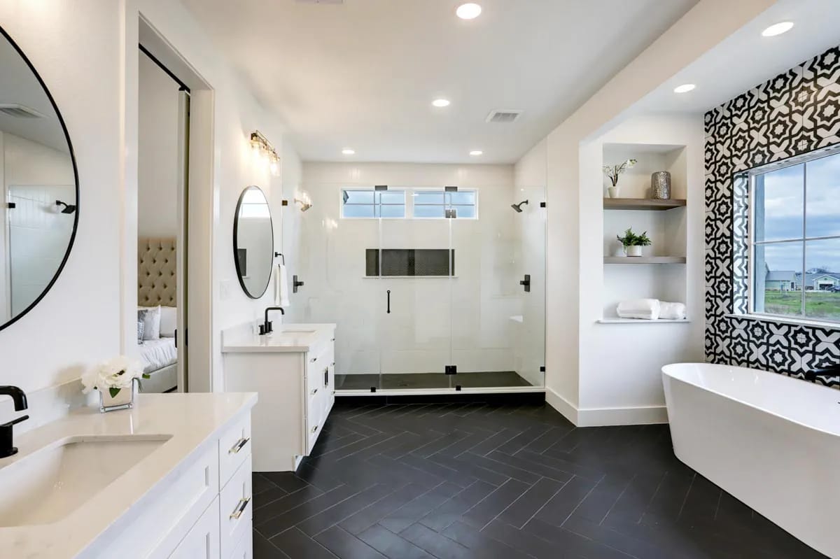 4-Bedroom Modern Farmhouse House Plan with a Vaulted Great Room and Bonus Room (2,877 Sq. Ft. Floor Plan) 11 two vanities on opposite walls in the primary bath 1