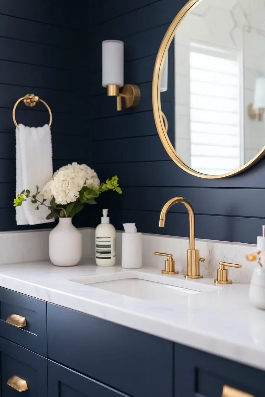 unlacquered brass against navy, and why polished gold usually misses 1