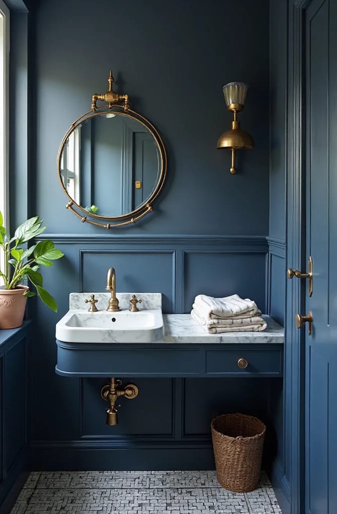 unlacquered brass against navy, and why polished gold usually misses 1