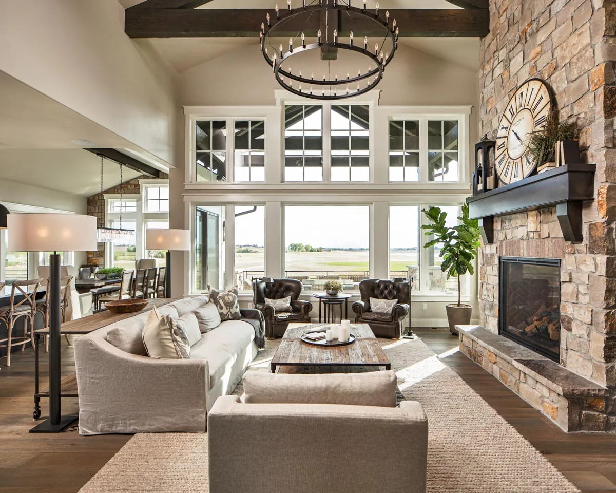 5-Bedroom New American House Plan with Views to the Rear (2,682 Sq. Ft. Floor Plan) 7 vaulted great room, stone to the ceiling 1