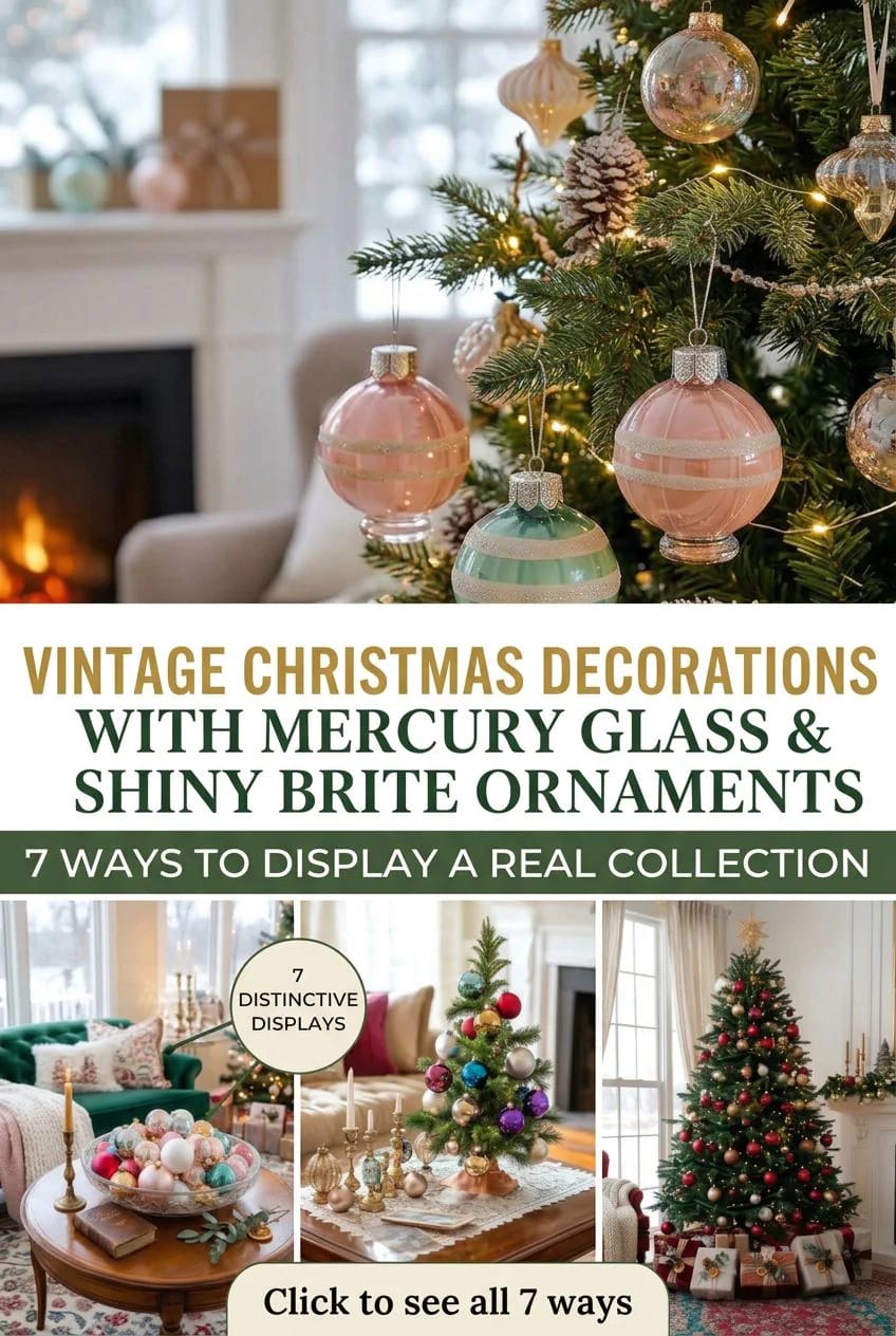 vintage christmas decorations with mercury glass and shiny brite ornaments 1