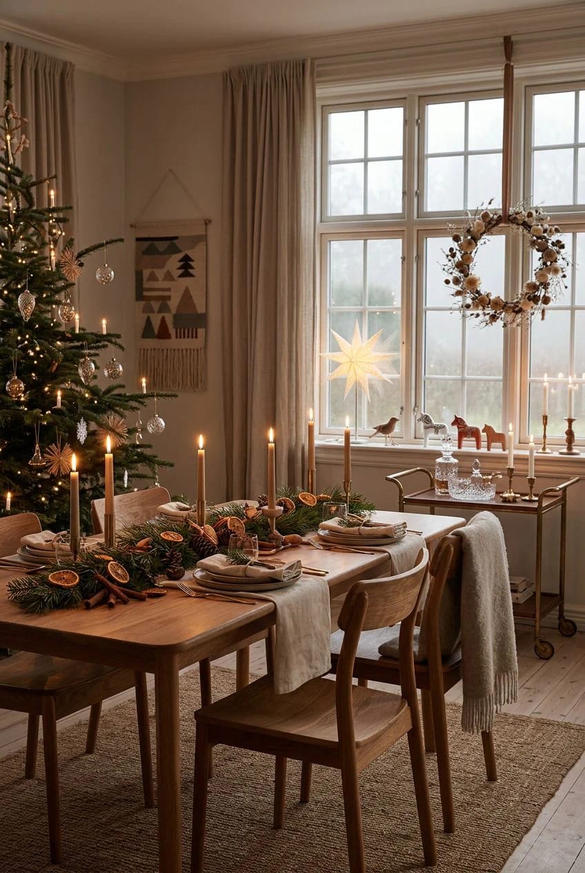 Scandinavian Christmas Decor With Pale Wood and Straw Ornaments That Reads Nordic, Not Rustic 26 warm the light down to 2200k and get it off the ceiling 1