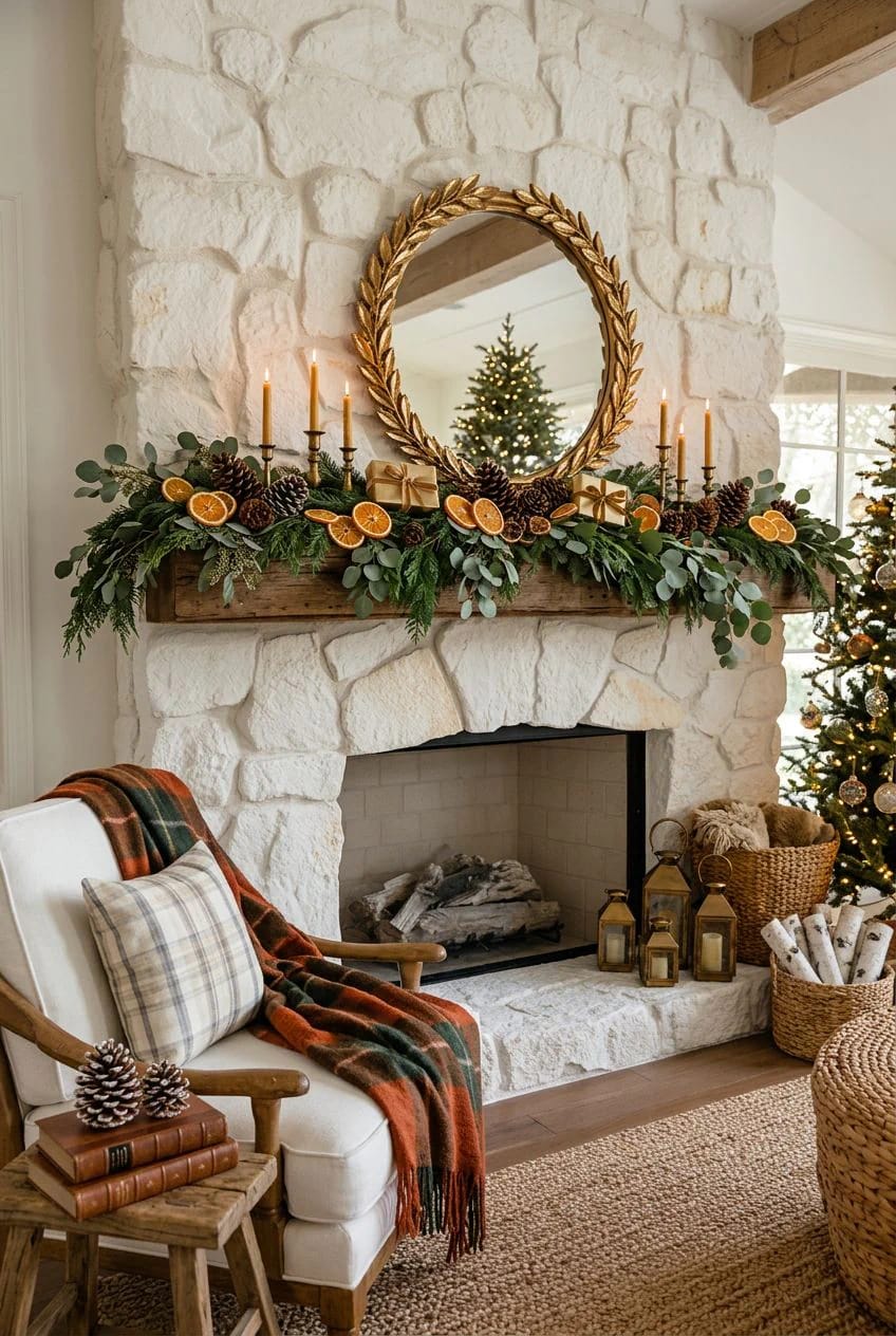 wire the slices into the mantel greenery instead of stringing them on twine 1