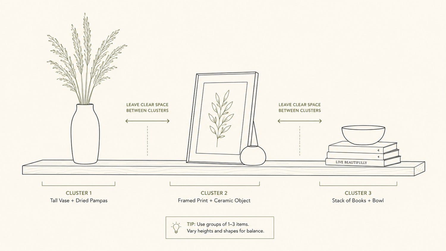 Shelf and gallery arrangements, drawn to copy